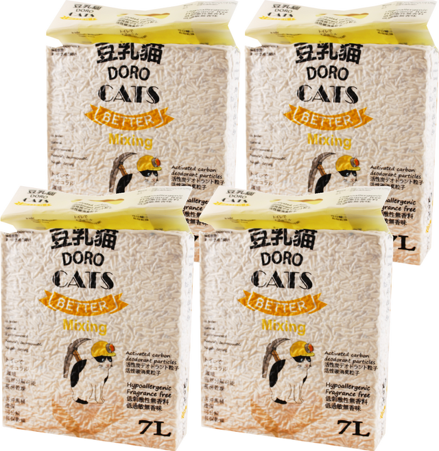 DORO CAT 豆乳貓 混合豆腐與礦物貓砂 7L 添加活性碳消臭粒子 低過敏, 無味, 4袋