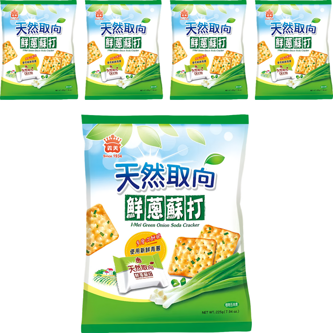 義美 天然取向 蘇打餅乾 鮮蔥, 225g, 5包