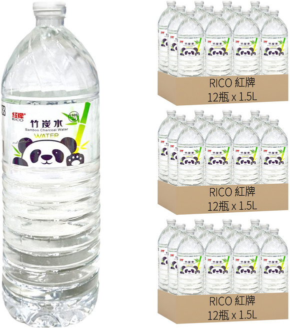 RICO 紅牌 埔里竹炭水, 1.5L, 36瓶