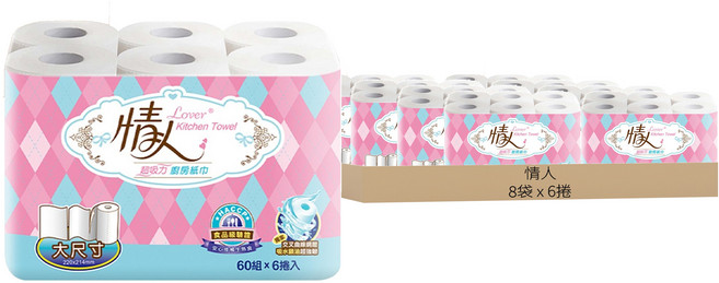 情人 超吸力廚房紙巾, 6捲, 8袋