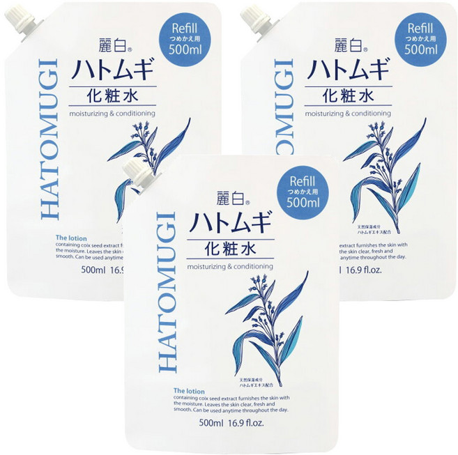 KUMANO 熊野油脂 麗白 薏仁化妝水 補充包, 500ml, 3瓶