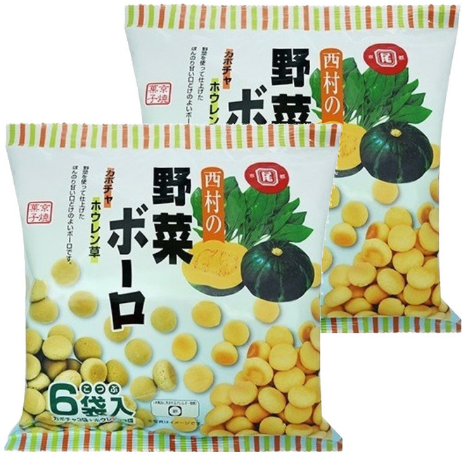 西村 野菜蛋酥 日本原裝進口 菠菜南瓜兩種風味 易溶於口的小球狀 更易食用, 野菜, 90g, 2包