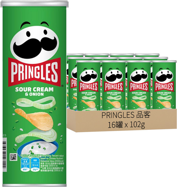 PRINGLES 品客 洋芋片 洋蔥口味, 102g, 16罐