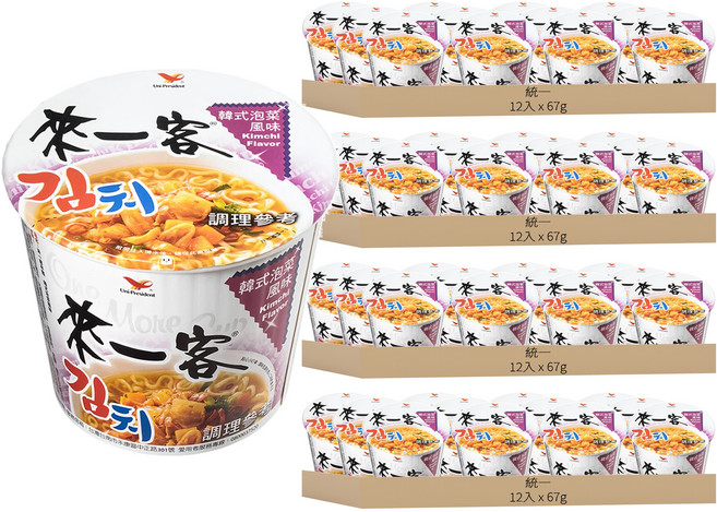 統一 來一客 杯麵 韓式泡菜風味 67g, 48入
