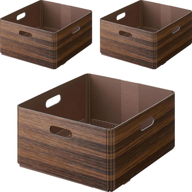 KING JIM KiiNi 木質風格折疊收納箱 自然棕, 3個