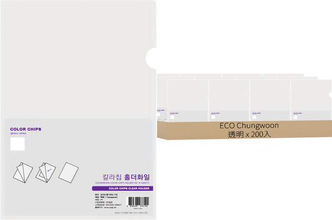 ECO Chungwoon L型資料夾 A4, 透明, 200入