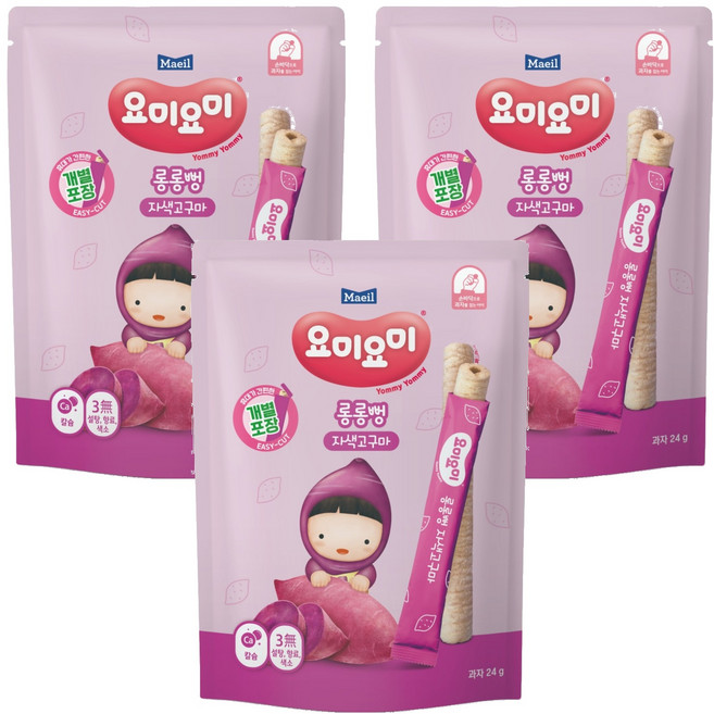 Maeil 每日乳業 Yommy Yommy 米棒棒, 3袋, 紫薯, 24g