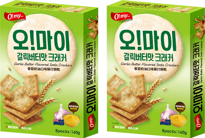 O my food 歐邁福 香蒜奶油口味蘇打餅乾, 2個, 160g
