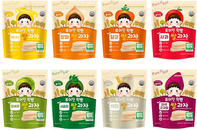 Pure Eat 綜合米餅組 8包入, 菠菜口味 + 紅蘿蔔口味 + 蘋果口味 + 香蕉口味 + 紫薯口味 + 洋蔥口味 + 高麗菜口味 + 白米口味, 240g, 1組