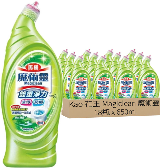 Kao 花王 Magiclean 魔術靈 台灣公司貨 雙重淨力 馬桶清潔劑 森林清香, 650ml, 18瓶