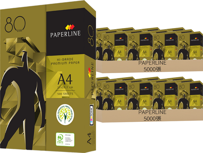 Paperline 金牌影印紙 A4 210x297mm 80磅 500張/包, 10000張