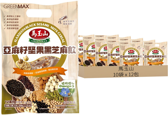 馬玉山 亞麻籽堅果黑芝麻飲, 28g, 12包, 10袋
