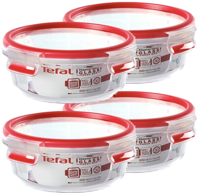 Tefal 特福 MasterSeal 新一代玻璃保鮮盒 圓形 N1040312, 4個, 容器 + 蓋子