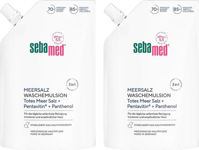 sebamed 施巴 海鹽潔膚洗手露補充裝 400ml 溫和潔淨 pH5.5親膚配方, 2包