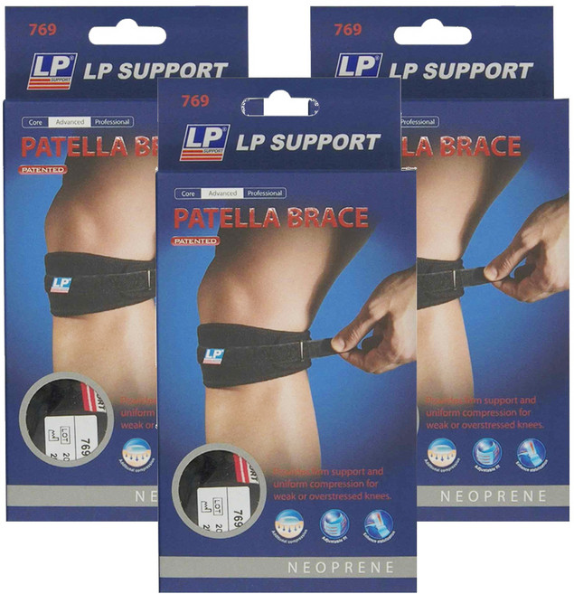 LP SUPPORT 髕腱墊片加壓束帶 髕骨帶 769, 黑色, 3個