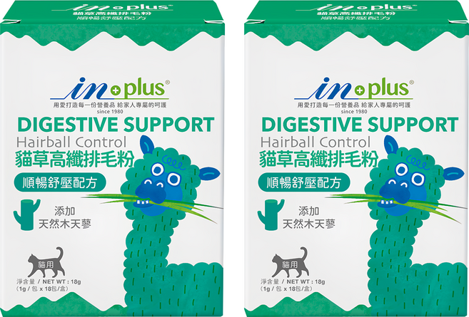 in plus 贏 貓草高纖排毛粉 貓用營養劑, 18包, 1g, 順暢舒壓, 2盒