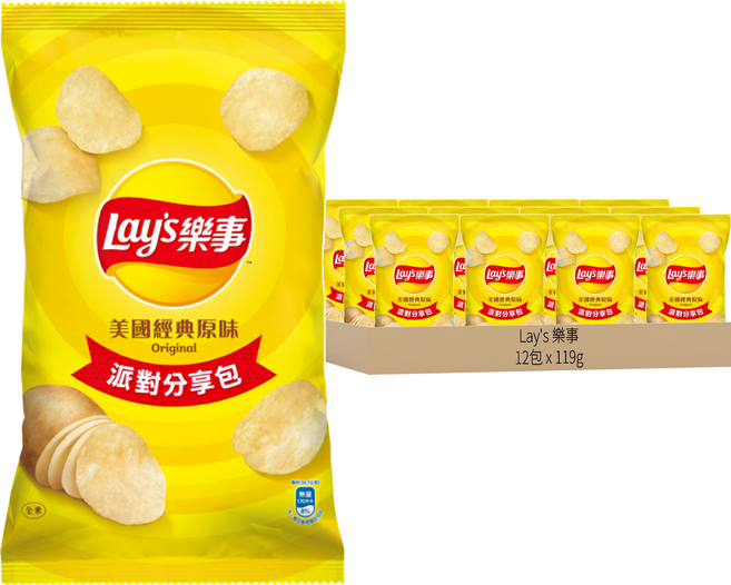 Lay's 樂事 洋芋片 美國經典原味, 119g, 12包