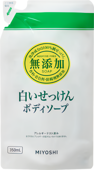 MIYOSHI 無添加沐浴精 補充包, 白色, 350ml, 1包