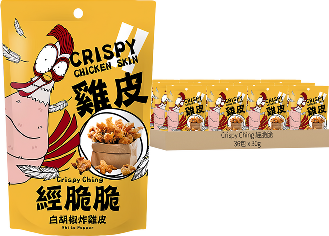 Crispy Ching 經脆脆 酥脆雞皮餅乾 經典白胡椒, 30g, 36包