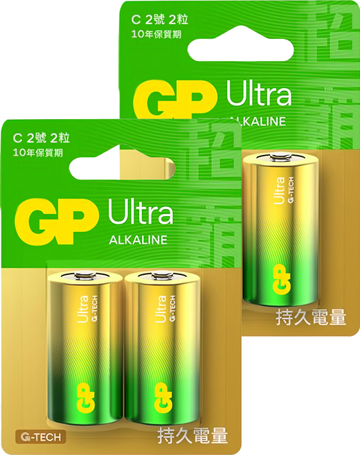 GP Batteries 超霸 特強鹼性電池2號 10年保質期, 2個裝, 2組