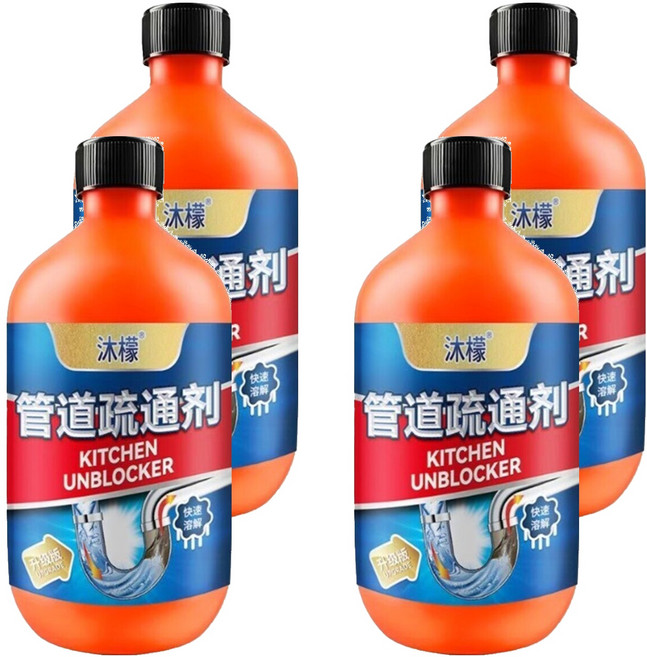 沐檬 管道疏通劑 500ml 快速溶解堵塞物 有效除臭 適用於廚房、浴室等多種管道, 4瓶