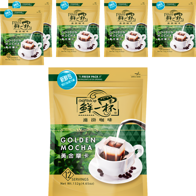 鮮一杯 黃金摩卡濾掛咖啡新鮮袋, 11g, 12包, 6袋