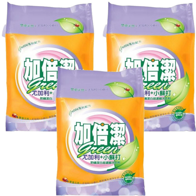 加倍潔 尤加利+小蘇打防蟎潔白超濃縮洗衣粉 食品級小蘇打 去汙防螨, 2kg, 1入, 3包