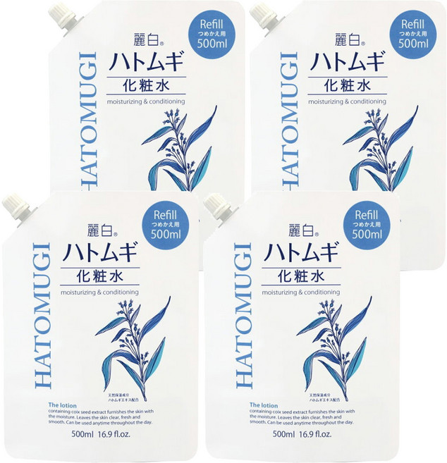 KUMANO 熊野油脂 麗白 薏仁化妝水 補充包, 500ml, 4瓶