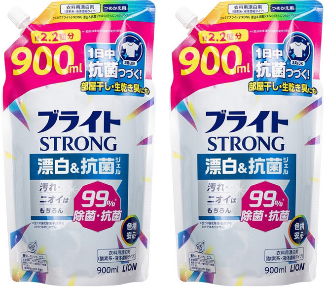 LION 獅王 STRONG 強效去污漂白劑補充包 彩色衣物適用, 900ml, 2包