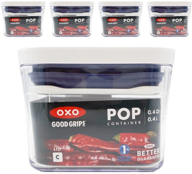OXO POP 正方按壓保鮮盒, 容器 + 蓋子, 5個