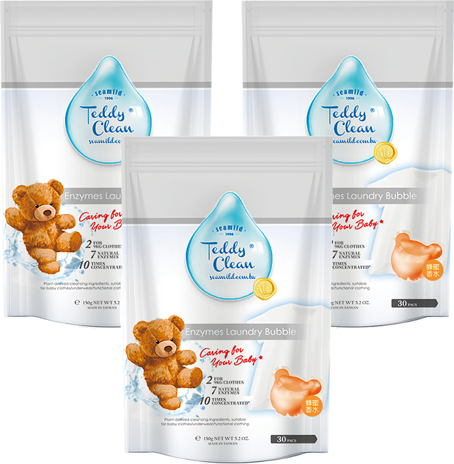 清淨海 Teddy Clean 純淨系列 植萃酵素洗衣膠囊 蜂蜜香水 5g, 30個裝, 3包
