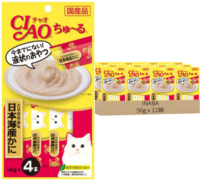 INABA CIAO 啾嚕 肉泥, 雞肉 + 日本蟹, 56g, 12袋