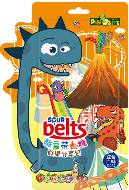 DiNOBiTE 恐龍咬酸扁帶軟糖分享包 綜合口味 20條, 180g, 1袋