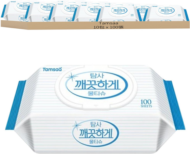 Tamsaa 濕紙巾 掀蓋式, 100張, 10包