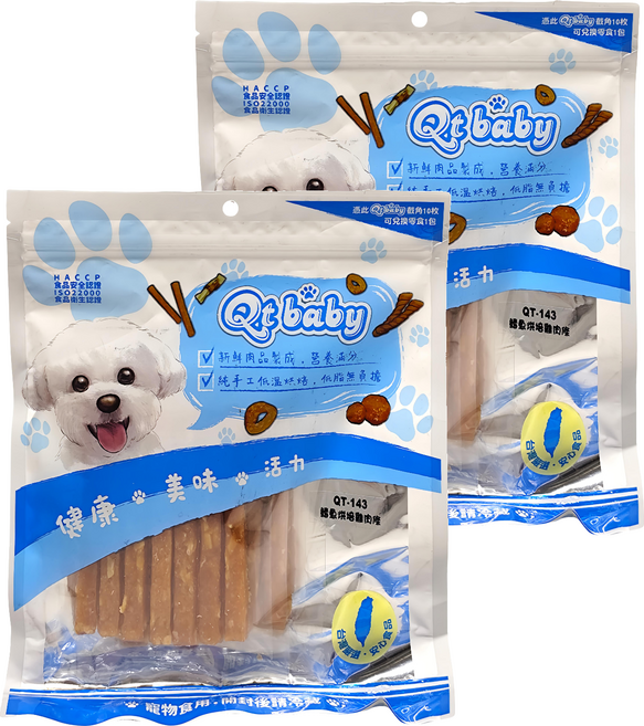 Qt baby 犬用寵物肉乾分享包 QT143, 鱈魚烘培雞肉, 140g, 2包