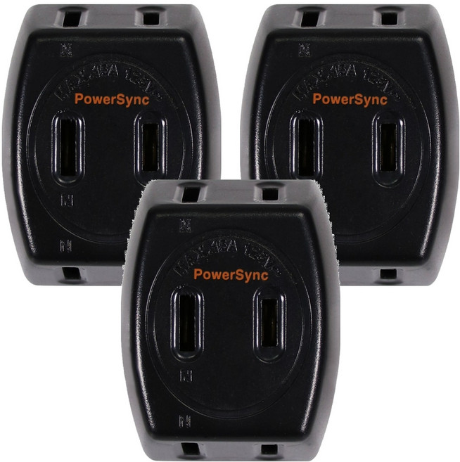 PowerSync 群加 2P 3插防雷擊壁插 TC3B0N, 5.3cm, 黑色, 3個