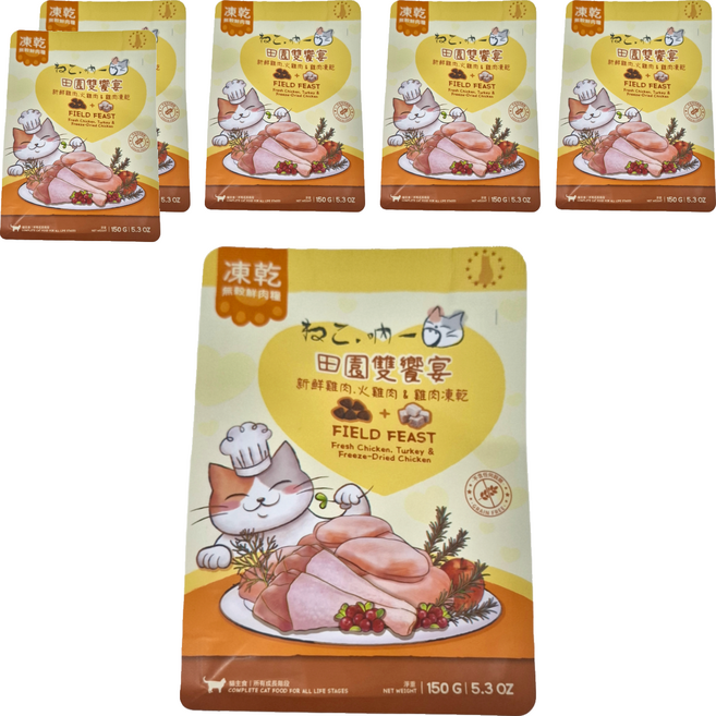 Neko 吶一口 凍乾貓飼料 田園雙饗宴, 新鮮雞肉 + 火雞肉 + 雞肉凍乾, 150g, 6包
