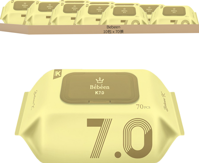 Bebeen K 7.0 嬰兒用濕紙巾, 70張, 10包