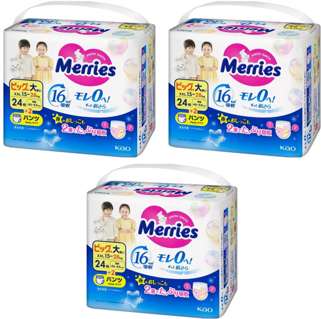 Merries 妙而舒 日本境內版 金緻柔點透氣褲型尿布 15~28kg, XXL, 78片