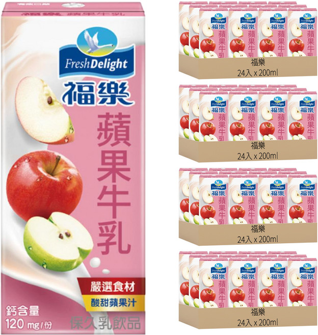 福樂 蘋果調味乳, 200ml, 96入
