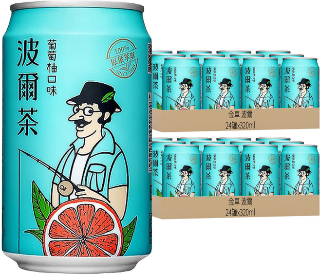金車 波爾 波爾茶 葡萄柚口味, 320ml, 48罐