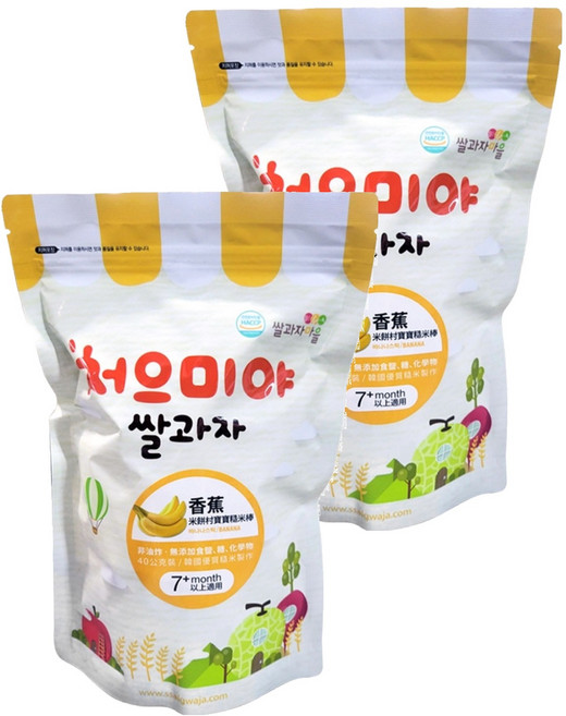 Ssalgwaja 米餅村 糙米棒 7個月以上適用, 香蕉, 40g, 2包