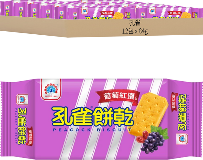 孔雀 餅乾 葡萄紅棗口味, 12包, 84g