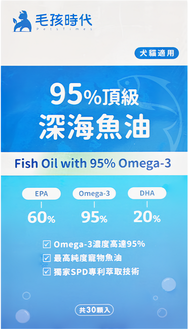 PetsTimes 毛孩時代 95%頂級深海魚油, 30顆, 21g, 心血管保健, 1盒
