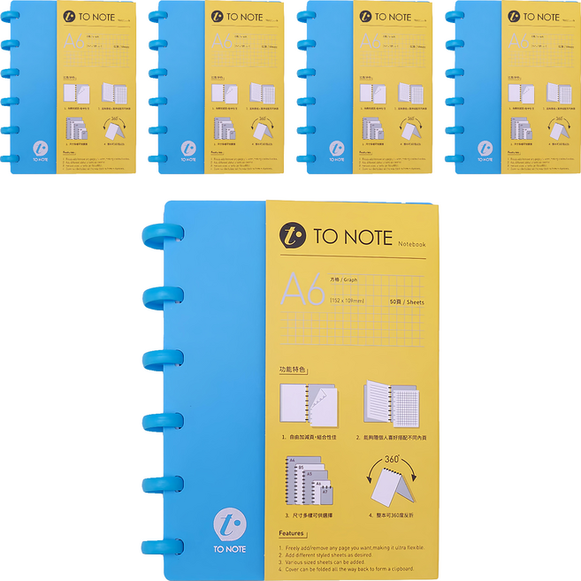 TO NOTE 筆記本 圓點 A6尺寸 L152 x W120 x H17.5mm 50頁 藍色, 5本