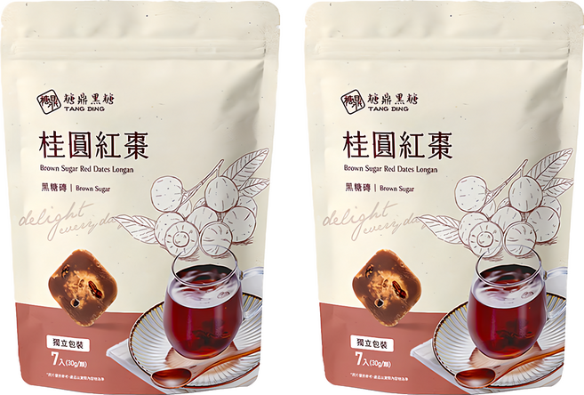 糖鼎 桂圓紅棗黑糖磚, 30g, 7顆, 2袋