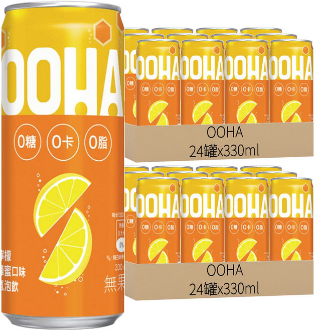 OOHA 氣泡飲 檸檬蜂蜜, 330ml, 48罐