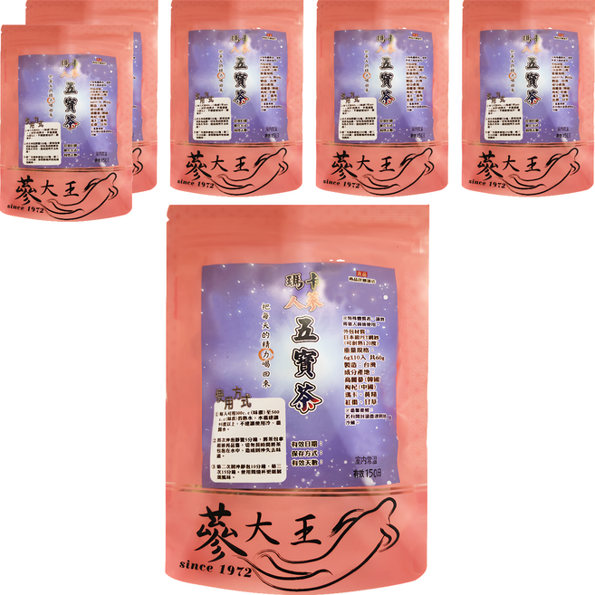 蔘大王 瑪卡人蔘五寶茶包, 6g, 10包, 6袋