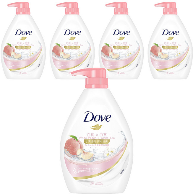 Dove 多芬 桃悅水透沐浴乳 白桃 + 白茶, 900g, 5瓶