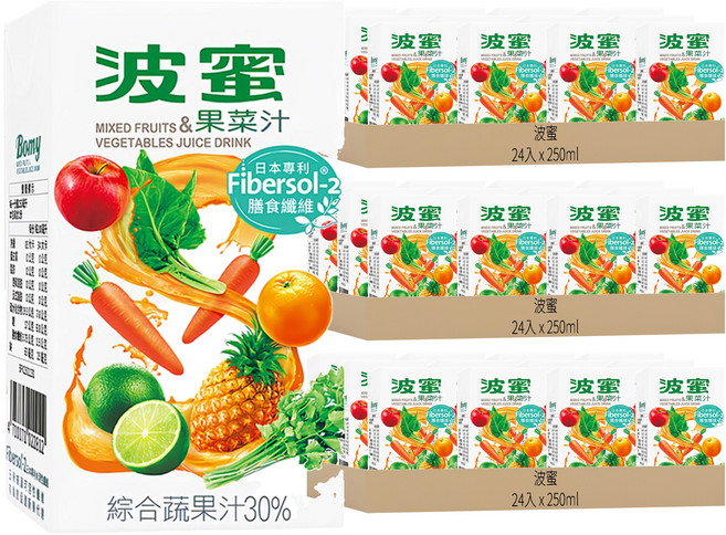 波蜜 膳食纖維果菜汁, 250ml, 72入
